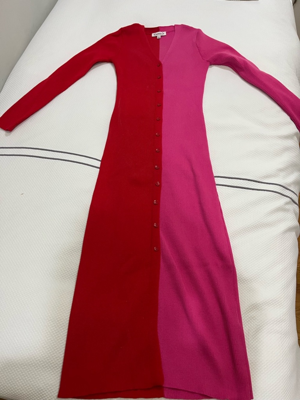 Nanette Lepore Red & Pink Colorblock Button-Front Maxi Dress